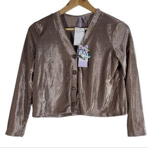 Good Luck Girl Women's Mauve‎ Long Sleeve Button Down Crop Top - Sz L